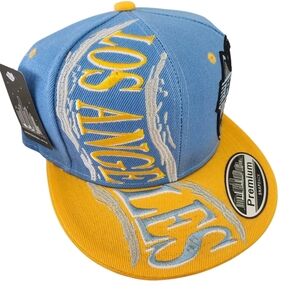 Men's Los Angeles Snapback Hat – Sky Blue & Yellow Cap w/ Football Graphic